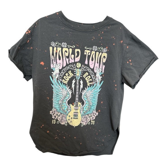 Tops - World Tour Graphic T-Shirt Gray Distressed Bleached Rock Tee size Large